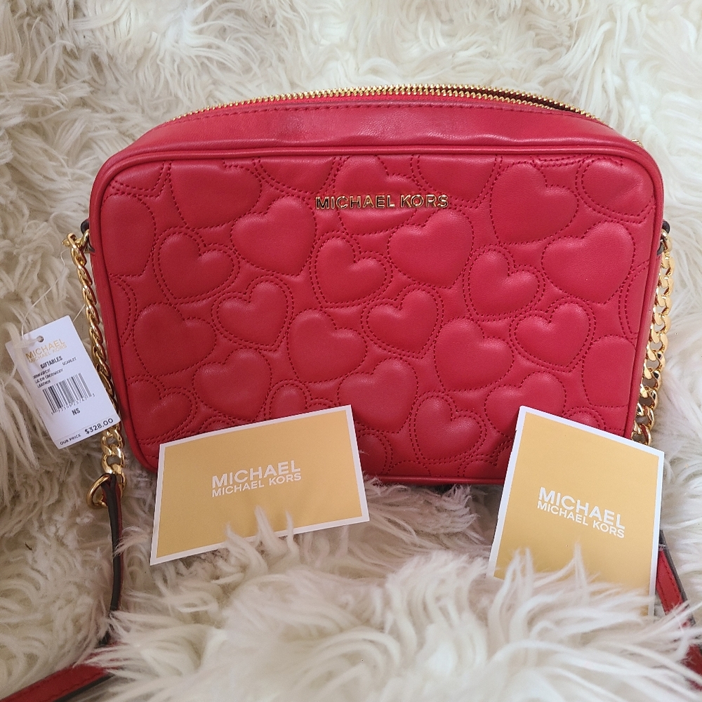 Michael Kors Giftables Large Crossbody Bag Leather Scarlet Red- New With Tags